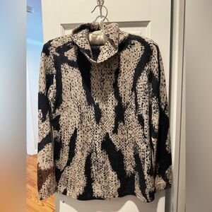 NIC+ZOE Navy , Brown and Tan organic Print Turtleneck Sweater